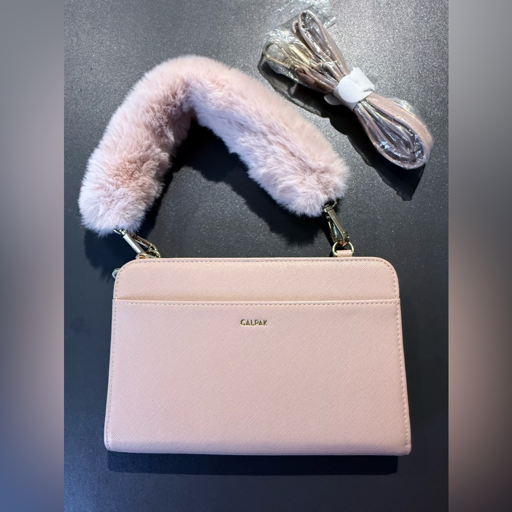 CALPAK Kaya Travel Wallet Clutch Faux Fur & Crossbody strap RFID lined